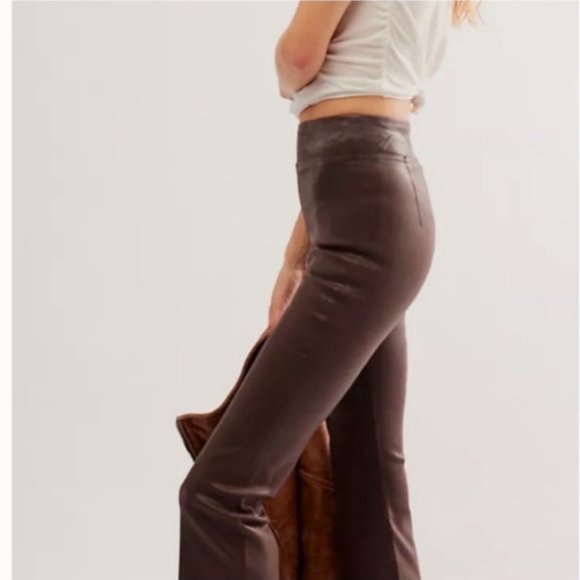FRAME Jetset Crop COATED JEANS High-Rise Bootcut Brown - Picture 1 of 15